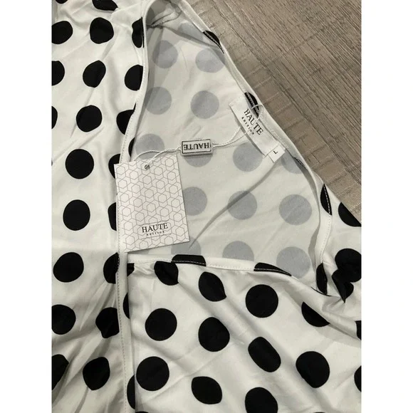 Haute Edition Polka Dot Wrap Dress Womens L White Black Short Sleeve Fit Flare - Picture 7 of 9